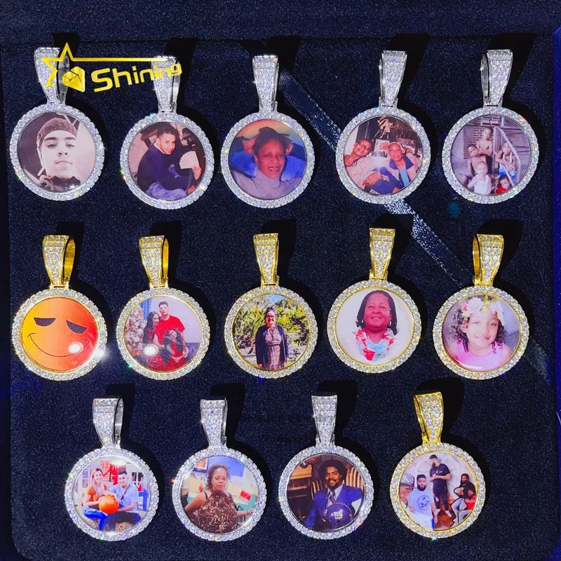 Iced Out Sterling Silver GRA Certificated Pass Diamond Tester 25MM Picture Photo Memory Custom Moissanite Pendant