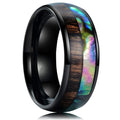 8mm Titanium Steel Colorful Shell Finger Ring  Black Inlaid Wood Grain Color Shell Men Titanium Steel Ring