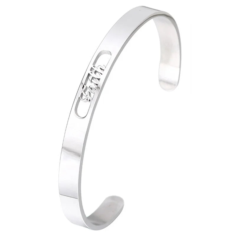 Wholesale Custom Wristband Faith Gift C-shaped Open Bracelets 304 Stainless Steel Jewelry Hollow Bracelet