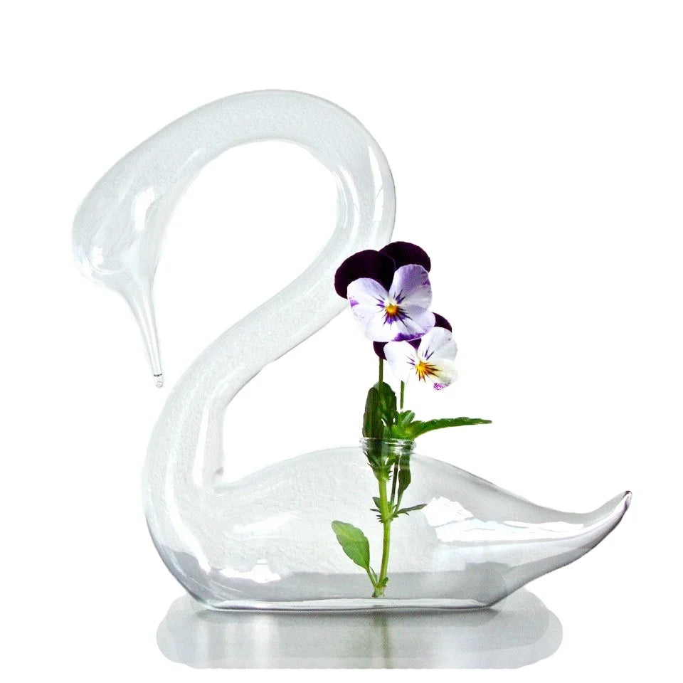 Custom Made Transparent Creative Hydroponic Flower Arrangement Swan Shape Glass Vase Desktop Decoration