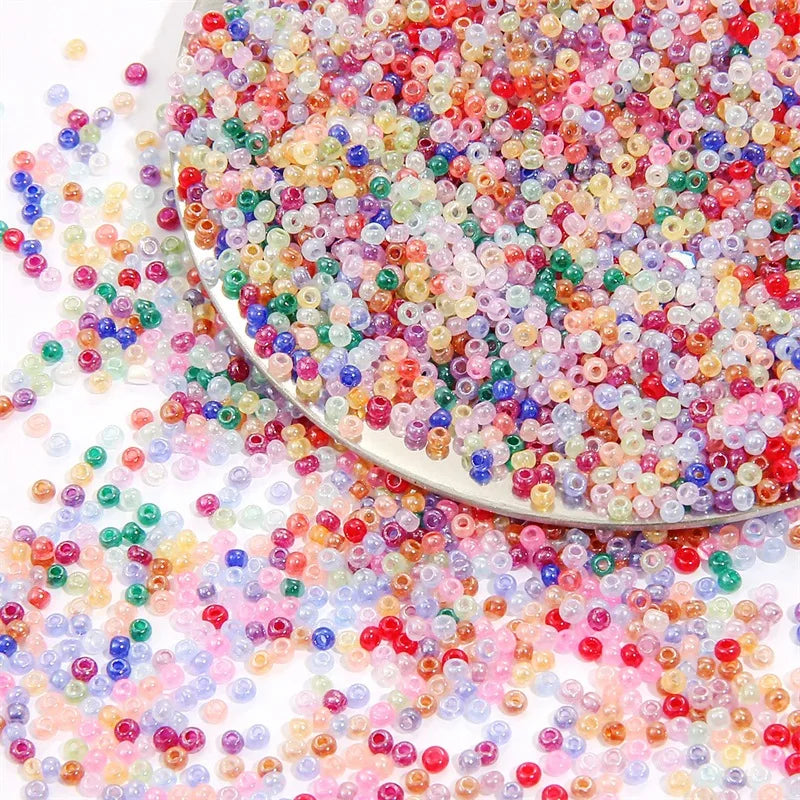 High Quality Ice Seed Imitate Jade Cream Seed Beads Wholesale 2mm Multi-color Glass Beads 20g/bag for Jewelry Making