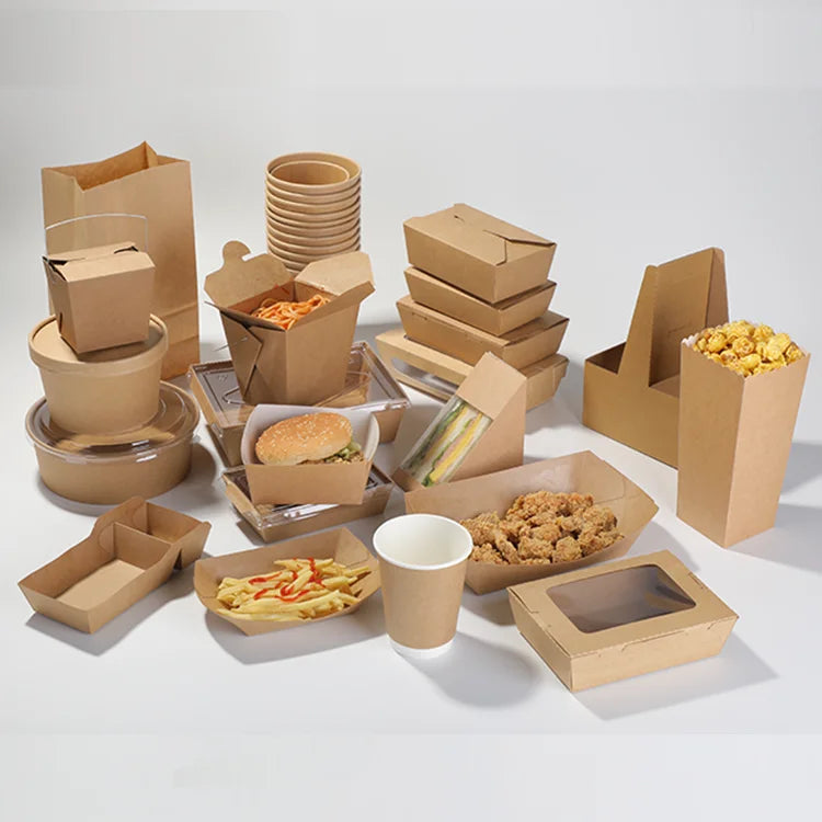 Wholesale Disposable Leakproof Kraft Paper Takeaway Boxes Food Take Out Paper Box Food Packaging Containers