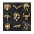 Vintage Mens Garment Ornament Designer Suit Corsage Pin Gold Silver Wolf lion tiger Cow tiger Eagle Head Animal Lapel Pin Brooch