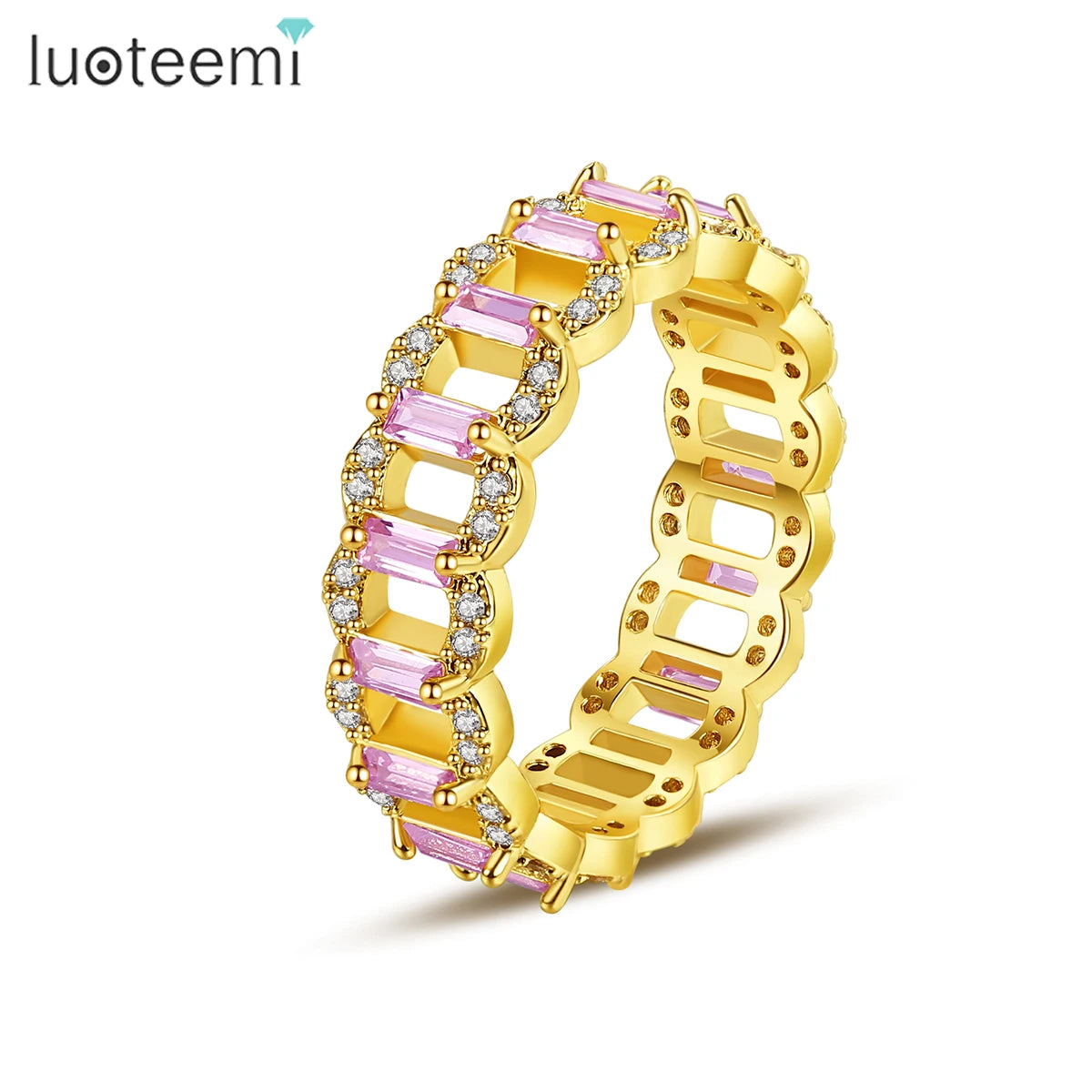 LUOTEEMI Gemstone Rings AAA Cubic Zircon Setting Men Luxurious Ring Fashion Hip-Hop Trendy Real Gold Plated Wholesale