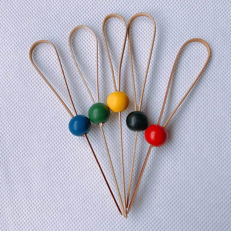 Wholesale Top Quality Knot String Twisted Pick Bamboo Fruit Stick Bead Skewers