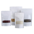 White Kraft Paper Zip Lock Plain Heat Sealable Food Packaging Doypack Pouches Bags With Matte Window