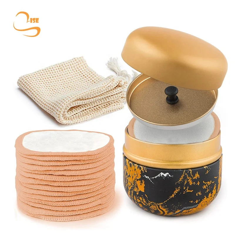 12pack Useful Washable Face Cleansing Pads Laundry Bag Metal Box Package Soft Reusable Makeup Rounds