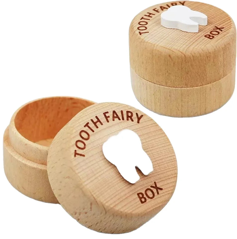 Beech Wooden Milk fairy Tooth Box Save Teeth Kids Baby Tooth Organizer Milk Wood Storage Baby Teeth Box for Boy Girl