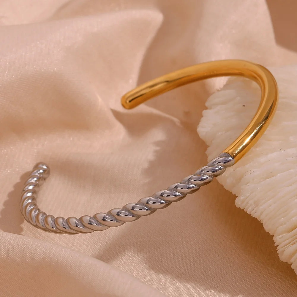 Dreamshow Minimalist Splicing Twisted Cuff Bracelet 18k Gold Plated Stainless Steel Gold Plated Jewelry
