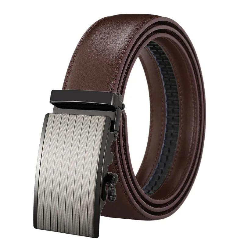 LQbelt Fashion Men's Automatic Buckle Belt Genuine Leather Belts for Male Waistband Ratchet Belt Custom LOGO Factory