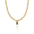 Fashion Fine Jewelry Crystal Necklace Vintage Gold Plated Stainless Steel Figaro Chain Green Zircon Pendant Necklace