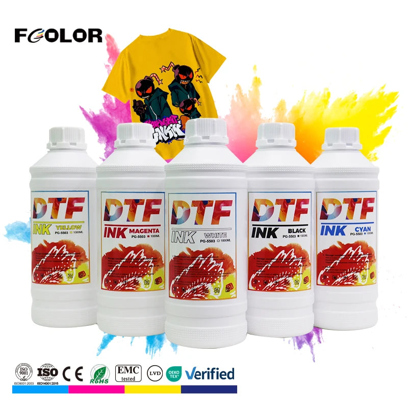 FCOLOR 1000ml Water Based White Dtf Ink XP600 I3200 Plotter Film Printer Transfer Machine Compatible DTF Ink DTF Bottles