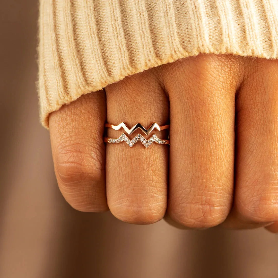 Hainon S925 Double-layer ECG Inlaid Zircon Ring Female Simple  Style Index Finger Ring