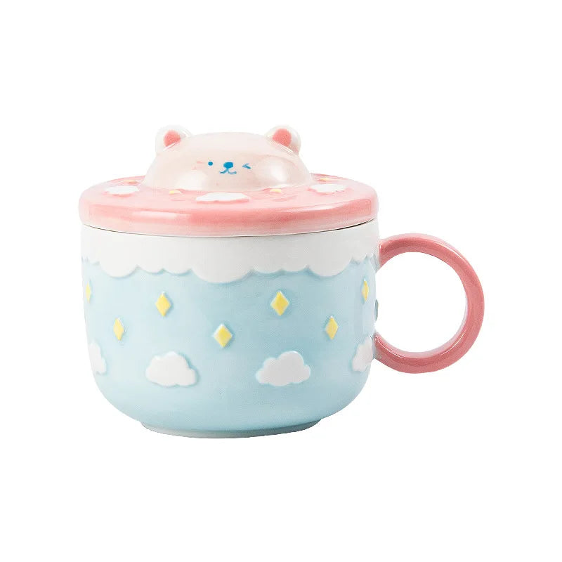 Madou 430ml Hand Draw Animal Children Breakfast Cup Water Milk Salad Bowl Kid Gift Porcelain Bone China Mug