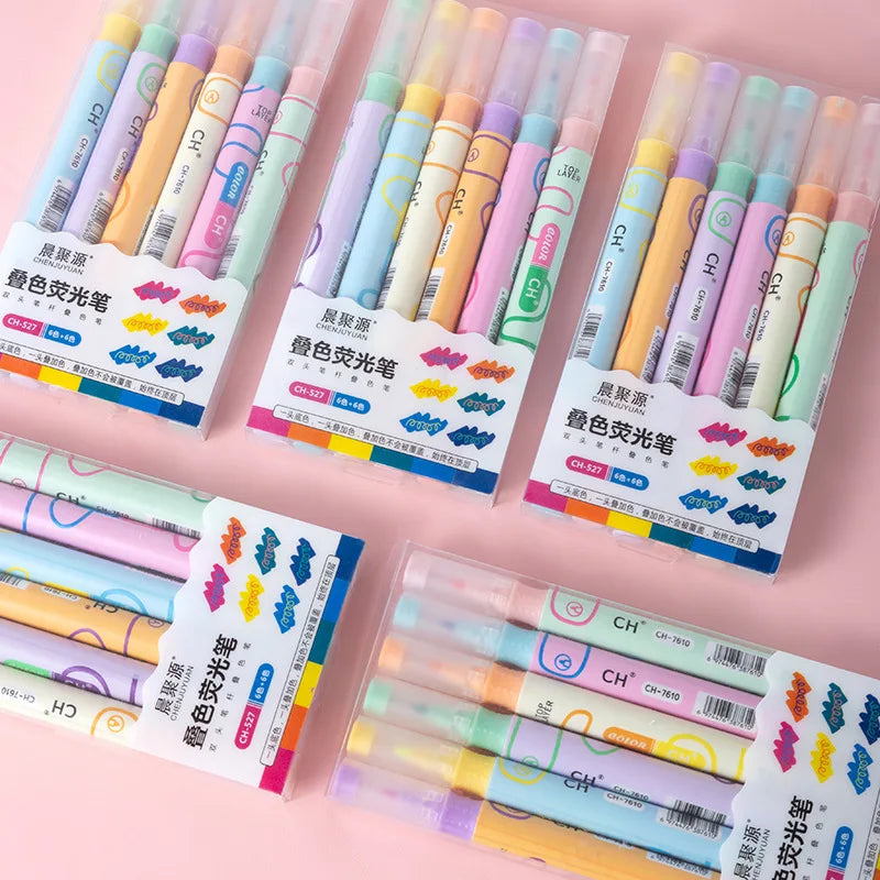 School Girls Kawaii Cute Colorful Double Tip Markers Highlighter Pen Sets for Kids