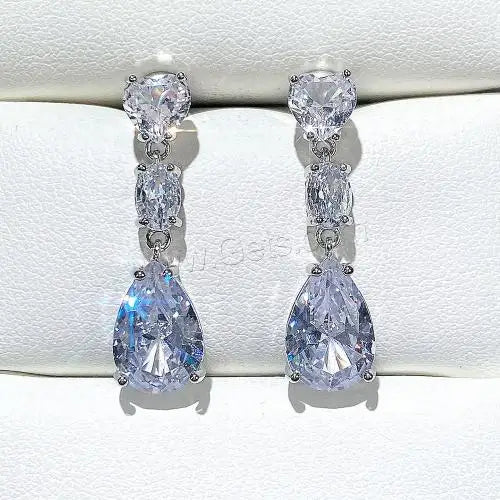 Drop Earring Wholesale Cubic Zircon (CZ) Bridal Jewelry Luxury Platinum Micro Pave