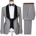 Newest Design Grey Navy Black 3 Pieces Men Suits Velvet One Button Jacket Waistcoat Pants Set Wedding Groom Male Party Suits