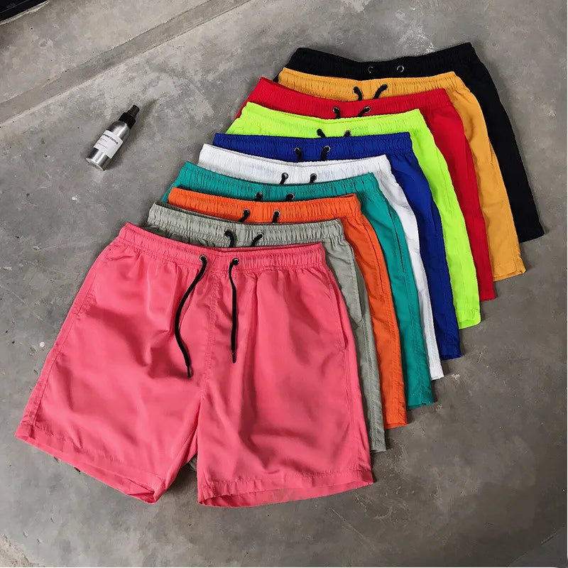 Customized Logo 16 Colors Solid Plain Blue Mens Swim Trunks Quick Dry Outdoor Slim Beach Shorts Boardshorts Swimwear Men
