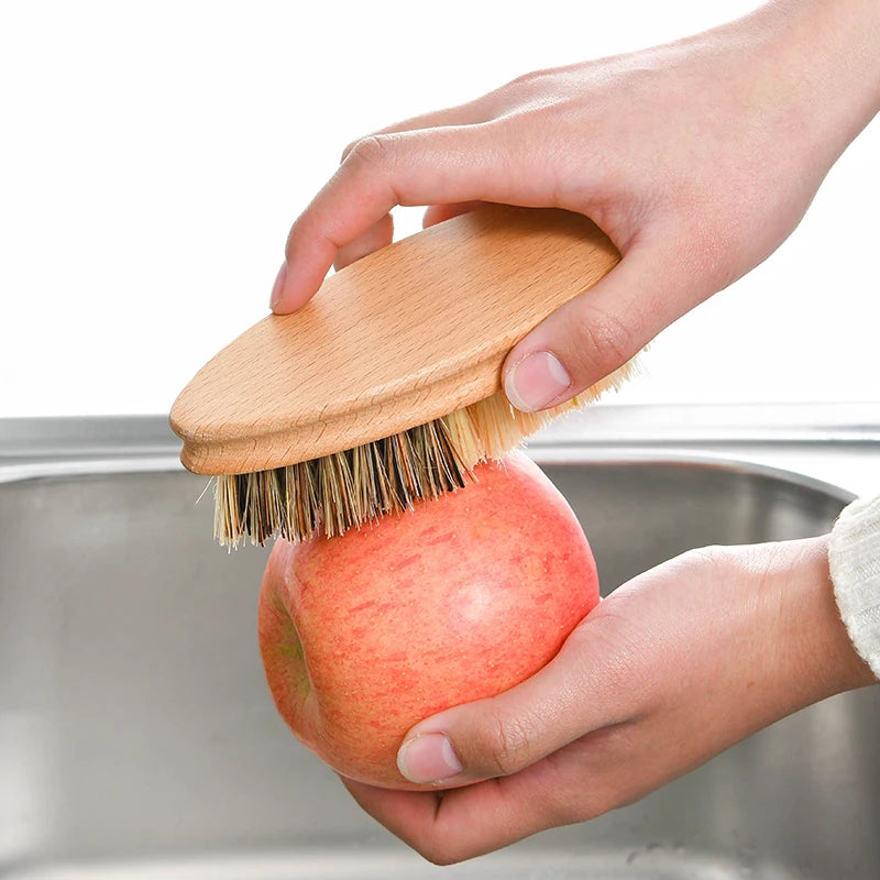 Multi-Function Sisal Palm Dish Pot Vegetable Scrubbing Brush Nature Bamboo Wooden Kitchen Cleaning Brushes Factory Direct