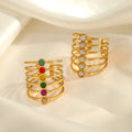 2023 New Colorful Natural Stone Finger Ring Stainless Steel Ring Six-Layer Gold Plated Open Ring for Women