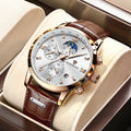 LIGE LG8953 Luxury Male Quartz Watch  Hot Sale Leather Strap 3D Dials Chronograph Business Sport Design Montre 22mm Band Width