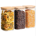 Glass Storage Containers with Lids Glass Jars with Bamboo Lids Clear Food Storage Jar Square Glass Canister Pantry Organizers