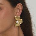 Clioro Waterproof Stainless Steel Stud Earrings Gold Plated Statement Pearl Flower Earrings Hypoallergenic Jewelry for Women