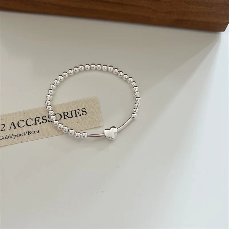Cherish Adjustable Beaded Bracelet Woman  925 Sterling Silver Heart Bracelets