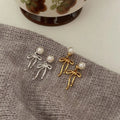 18K Gold Plated Elegant Bowknot Shape Pearl Dangle Drop Earrings Wholesale 925 Sterling Silver Girls Summer Jewelry Gifts
