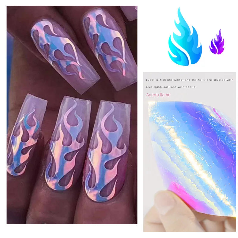 Hot Sale Nail Art 16pcs Per Bag Flame Leaf Aurora Nail Art Stickers Decals