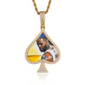 Hip Hop Men Women DIY Photo Pendant Jewelry Custom Picture Memory Medallions Spades Shape Pendants Bling Solid Back Necklace