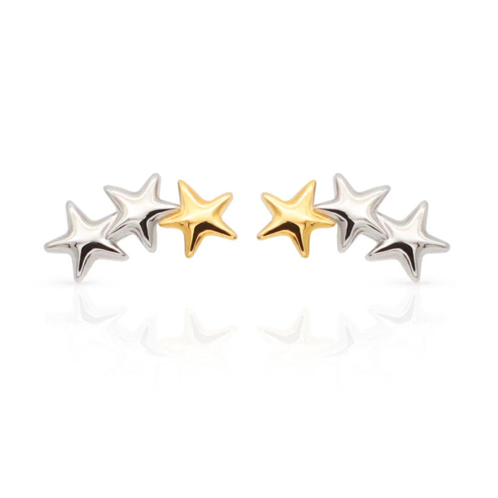 Chris April 316L Stainless Steel Delicate Shooting Stars Two Tone Stud Earrings 18k Gold Plated and Silver