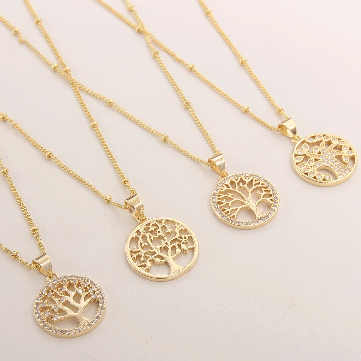 Custom Hollow Tree of Life 18k Gold Plated Brass Pendant Necklace Fashion Jewelry for Women Men Girls Boys Party Trendy Gifts