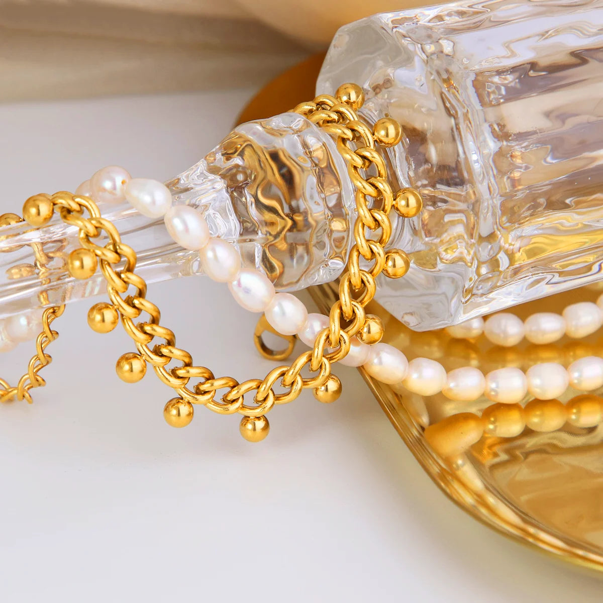 Chris April Fashion Jewelry PVD Gold Plated 316L Stainless Steel Ball Chain Bracelet for Women