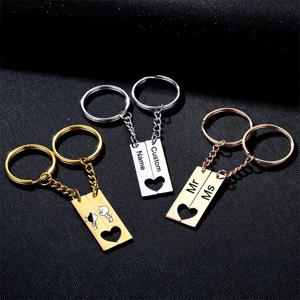 NEWNORTH Custom Name Stainless Steel Metal Keychains Personalized Design Hollow Heart Pendant UV Printing Valentine's Day Gifts