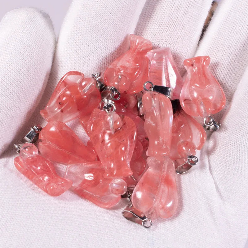 DIY 20mm Natural Quartz Crystal stone Angel pendants Gemstone watermelon quartz angel Crystal Angel Necklace