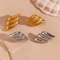 Trendy Gold Statement Earrings Stainless Steel Chunky Big Shell Wings Textured Dome Drop Earrings Hypoallergenic for Women