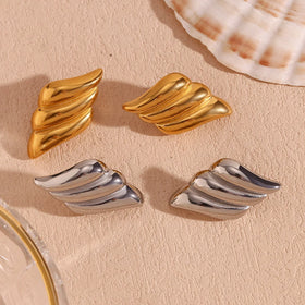 Trendy Gold Statement Earrings Stainless Steel Chunky Big Shell Wings Textured Dome Drop Earrings Hypoallergenic for Women
