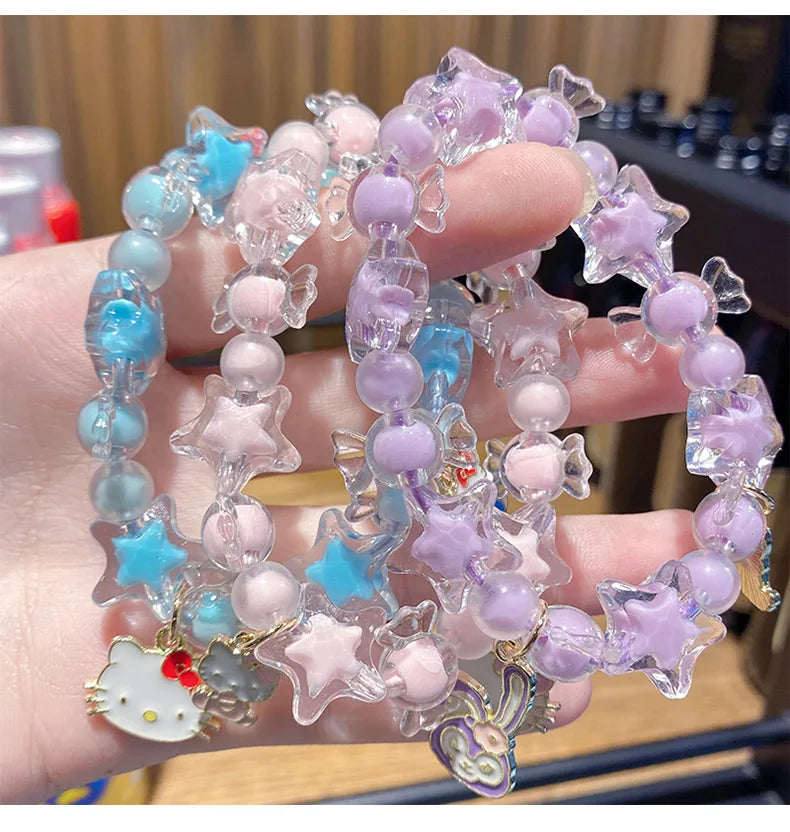 Anime Elastic Stretch Crystal Bead Bracelet Cute Cartoon Kawaii Beaded Bracelets for Girls Women