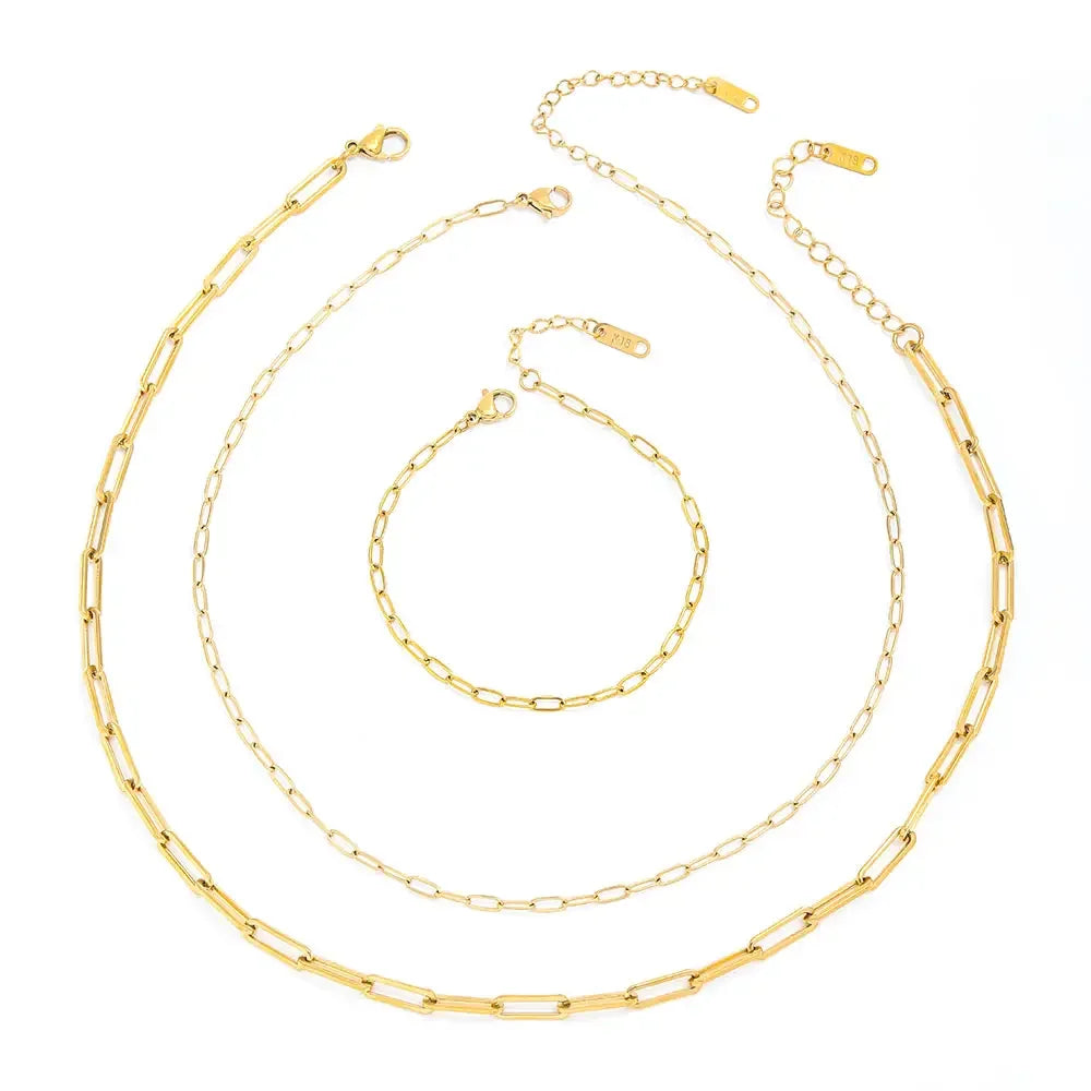 Fenny Wholesale 18K PVD Plated Waterproof High Quality Permanent Basic Paper Pin Link Chain Stainless Steel Necklace for Women