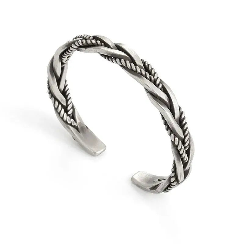 Geometric Opening Bangle Jewelry Vintage Silver Plated Bracelet Creative Braided Twist Bracelet for Women Men