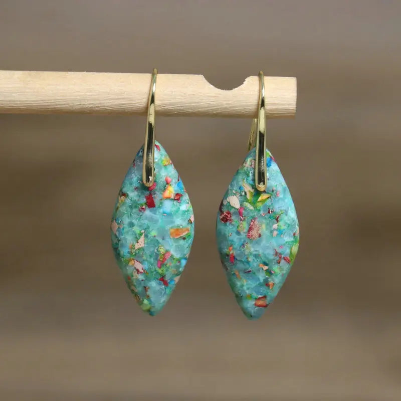 Dainty Earrings for Women Jewelry 18k Gold Plated Natural Gemstone Leaf Shape Healing Crystal Bohemian Drop Earrings