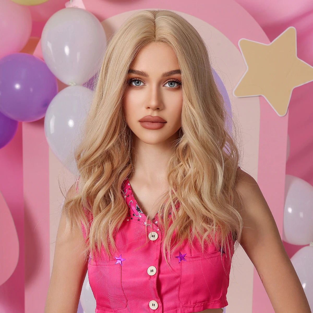 Front Lace Blonde Long Curly Hair Wigs Middle Part Lace Hairline Wig for White Women Synthetic Natural Golden Blonde Daily Wig