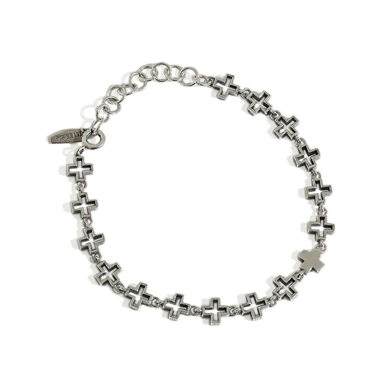 YHT028 Solid 925 Sterling Silver Bracelet for Women Retro Cross Chain Bracelet Silver Chain Charm Body Jewelry Party Accessories