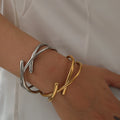 High End Designer Titanium Smooth Crossover Bangle Bracelet for Women Open Cuff Minimalist Adjustable Fashion Jewelry Gift