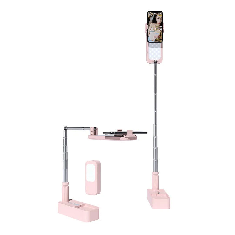 Remote Phone Holder Video Recording Phone Holder Selfie Storage Stick with Light for Teaching Supplies Photography/Makeup/Ti