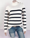 Women's Casual Long Sleeves Knit Sweater Turtleneck Striped Loose Pullover Tops Anti-Wrinkle Button Fall Winter