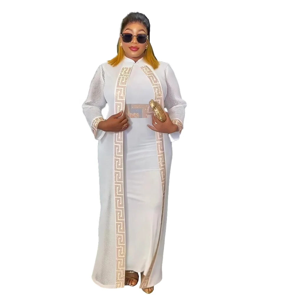 Fashion African Dresses for Women Clothing a Two-piece Set American Clothing Rhine Stone African Plus Size Dress