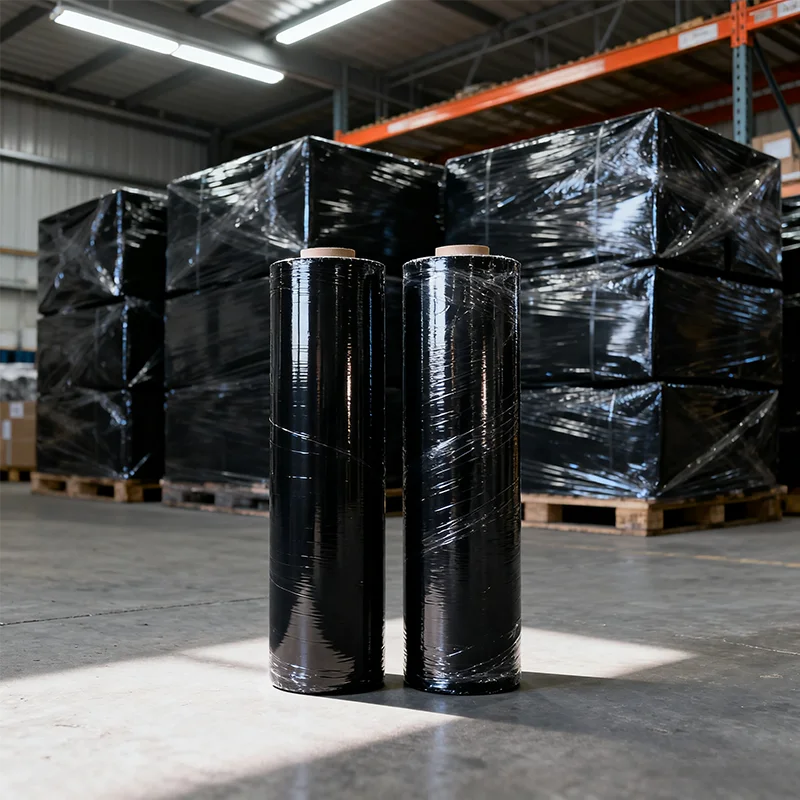 Pudi Black Customized PE Packing Jumbo Stretch Film Roll Length High Protective Plastic Tape Black Wrapping Packaging