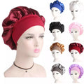 Fashion Satin Hair Bonnet Double Layer Chemo Hats Adjustable Sleeping Hats Wide Elastic Band Silk Hair Bonnet for Women